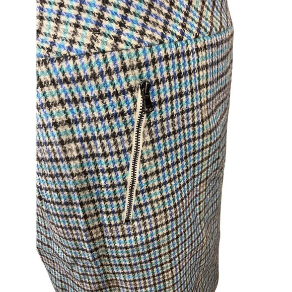 Talbots Women Blue Houndstooth Pattern Wool Blend Lined VTG Pencil Skirt 12W - Picture 2 of 7